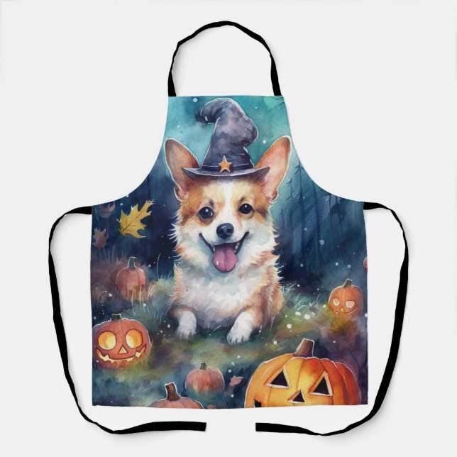 Tablier Corgi d'Halloween avec la peur Citrouille (Recto)