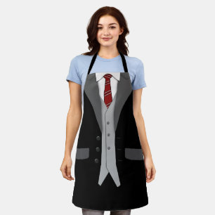 Tablier Costume noir Cravate rouge et gilet