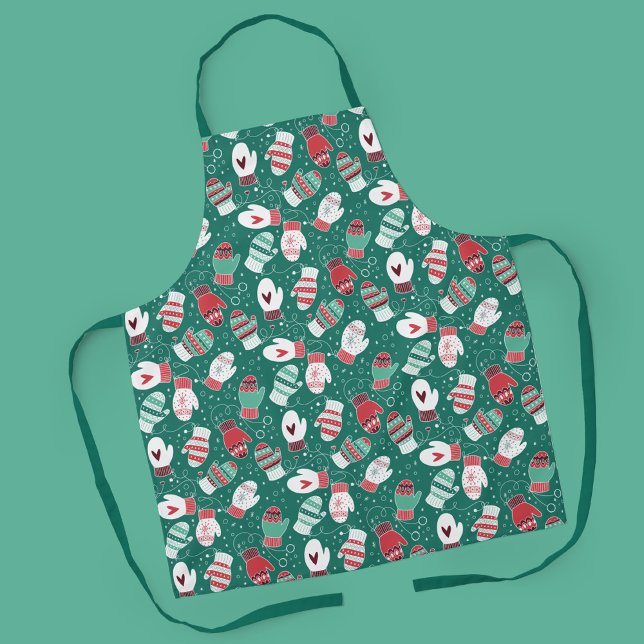 Tablier Cosy hiver Noël Mittens Motif en vert (Winter Mittens Pattern in Green Apron)
