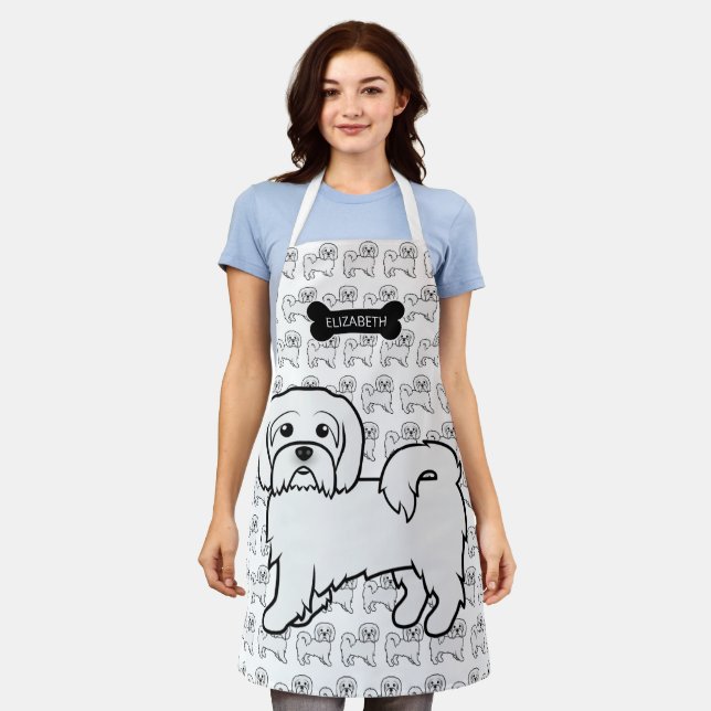 Tablier Coton de Tulear mignon Cartoon Chien & Nom (Porté)