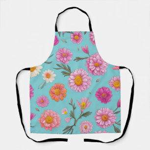 Tablier Cottage noyau floral blanc marguerites fleurs rose