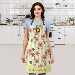 Tablier Cottagecore Automne Flore Rayures Personnalisées M