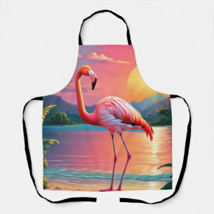 Tablier Coucher de soleil tropical aux flamants roses