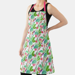 Tablier Couleur d'eau vive Cactus et Motif succulent