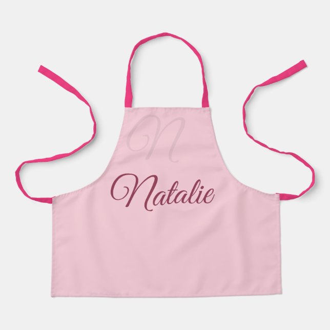 Tablier Couleur rose pastel monogrammée (Recto)