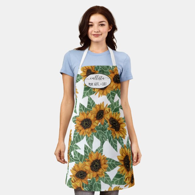 Tablier Country Cute Yellow Sunflowers Aquarelle Motif (Porté)