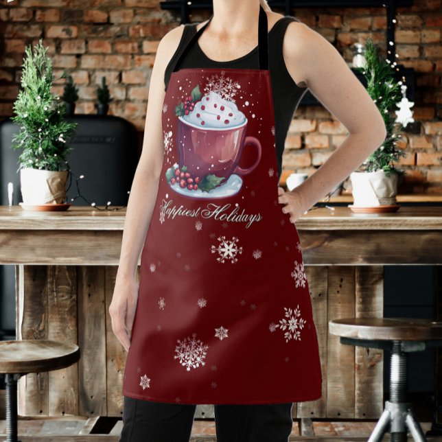 Tablier Coupe de Noël de chocolat chaud | Red (Red Christmas Cup of Hot Chocolate Apron)