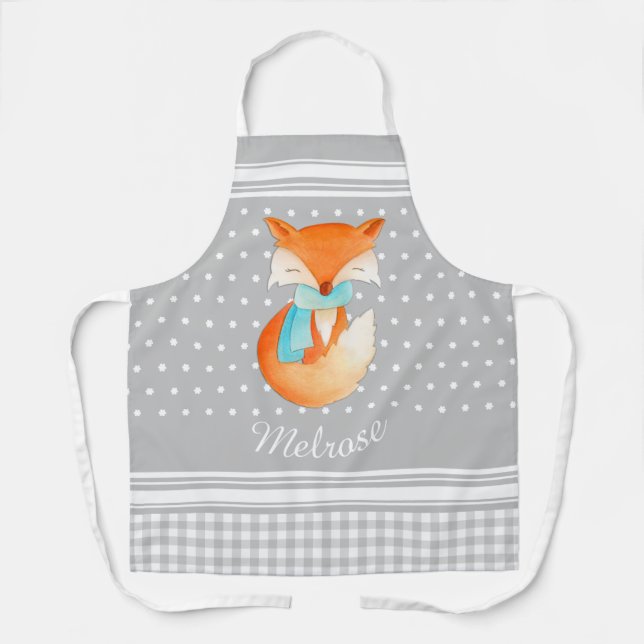 Tablier Coupe Fox avec foulard d'art nom gris blanc (Recto)