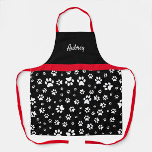 Tablier Coupe rouge noir et blanc Empreinte de patte perso