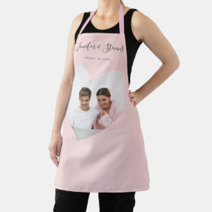 Tablier Couple Photo PersonnaliséCoeur rose pâle Anniversa
