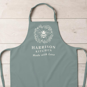 Tablier Couronne de abeille personnalisée Vert sauge Cuisi