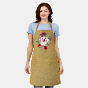 Tablier Couronne de Noël en paillettes d'or Monogramme