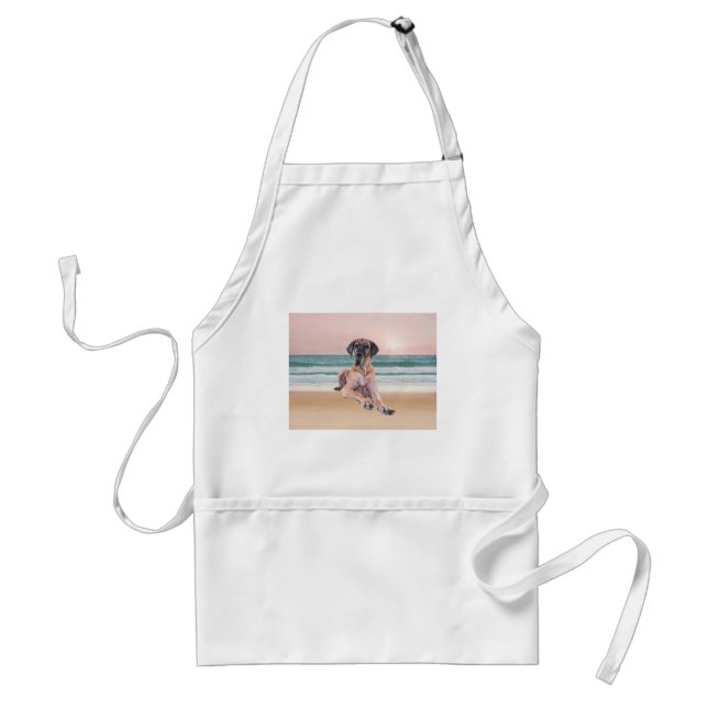 Tablier Coutume Grand Chien Danse assis sur la plage (Devant)