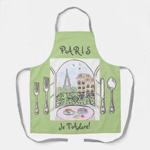 Tablier Couverts fantaisistes aquarelle Paris Tour Eiffel