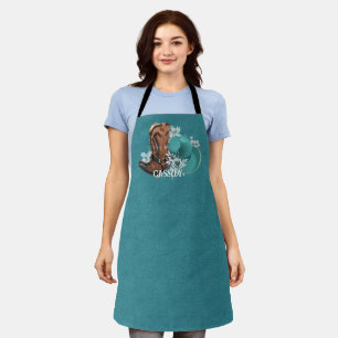 Tablier Cowgirl cowboy bottes casquette turquoise nom en c