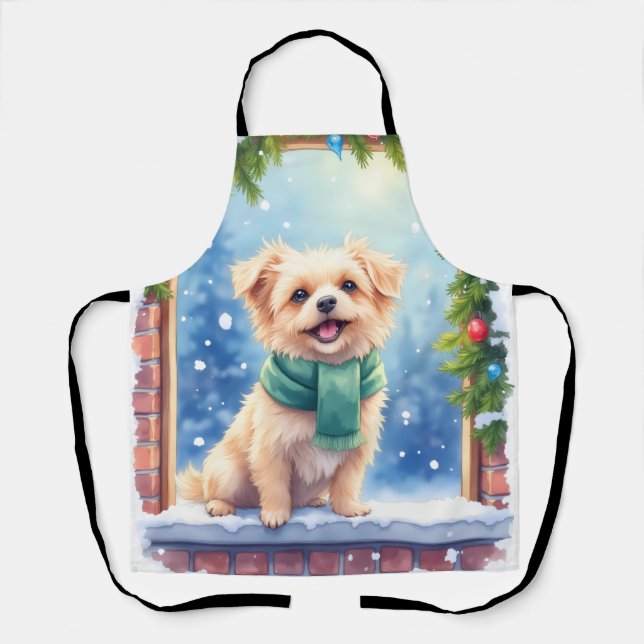 Tablier Cozy Watercolor Affenpinscher Christmas Snowy (Recto)