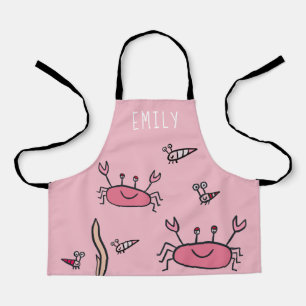 Tablier Crabe rose mignon Animaux de la mer Nom de la fill