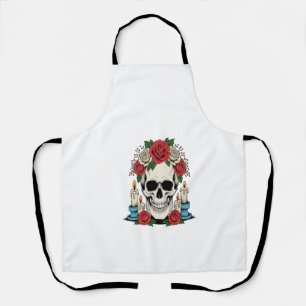 Tablier Crâne Floral avec Bougies Halloween