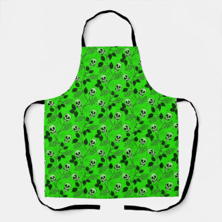 Tablier Crâne Floral Vert Néon Gothique