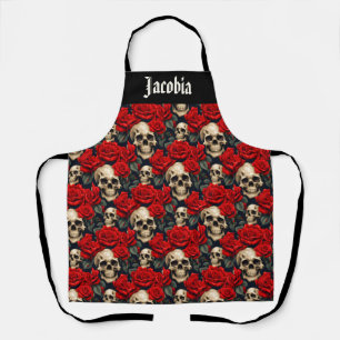 Tablier Crânes avec des roses rouges et noires
