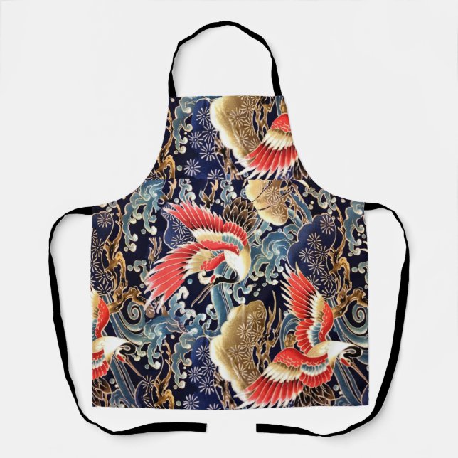 Tablier CRANES DE VOL, VAGUES, FLEURS DE PRINTEMPS Japonai (Recto)