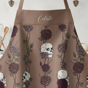 Tablier Crânes Floraux Brun Foncé Gothique