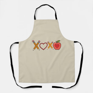 Tablier Crayon et pomme de la Saint-Valentin pour l'enseig