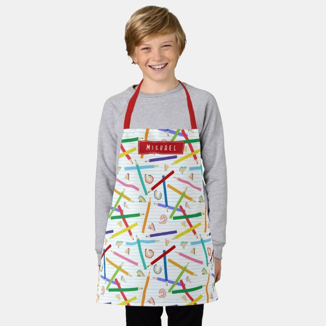 Tablier Crayons colorés Enfants Motifs (Porté)