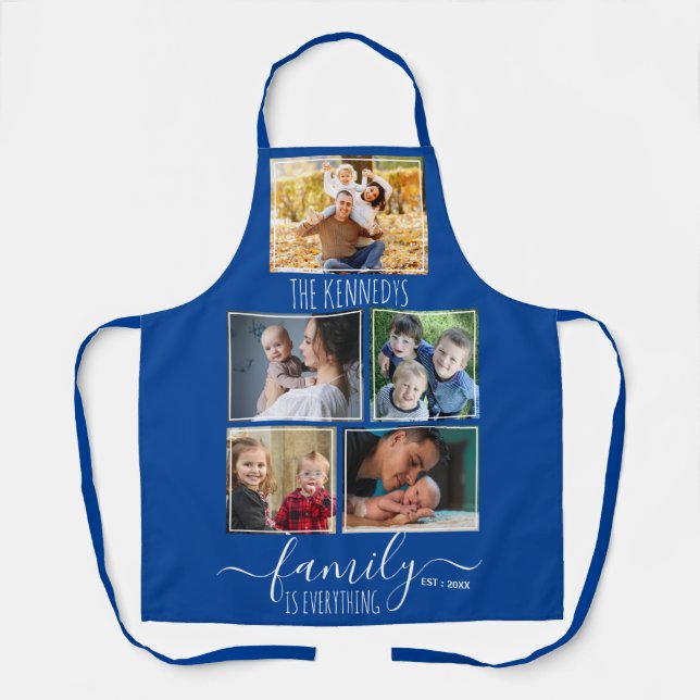 Tablier Create Your Own 5 Photo Collage Family Name Blue (Recto)