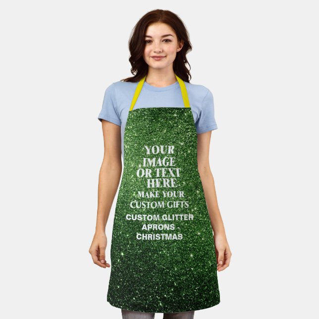 Tablier Create Your Own Green Glitter Custom Christmas (Porté)