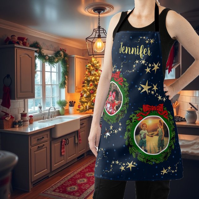 Tablier Créez votre propre photo Merry Christmas monogramm (Create your own photo Merry Christmas monogrammed Apron. Wonderful keepsake Christmas apron.)