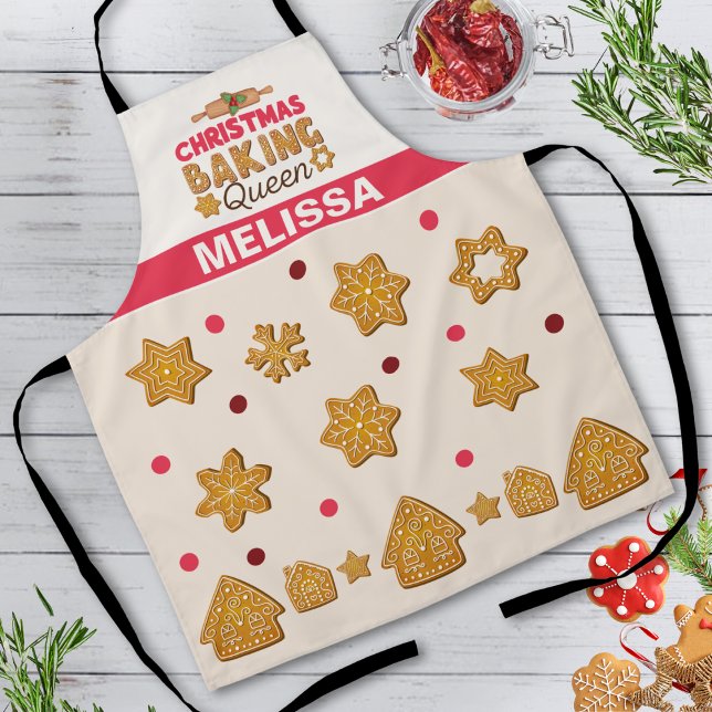 Tablier Crème beige rouge Cookie Christmas Baking Queen (Créateur téléchargé)