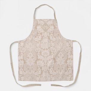 Tablier Crème élégante Damas victorienne avec monogramm