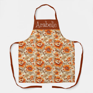 Tablier Creme et orange fleuri Apron pour Thanksgiving