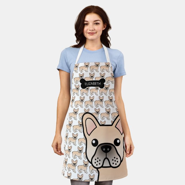 Tablier Crème French Bulldog mignonne Dessin & Nom (Porté)