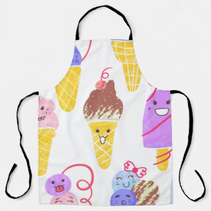 Tablier Crèmes glacées Kawaii, motif mignon et sans soudur