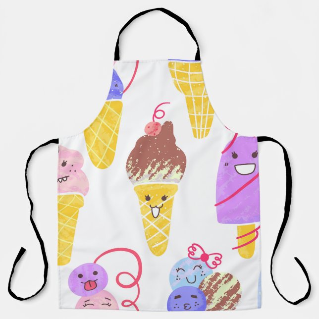 Tablier Crèmes glacées Kawaii, motif mignon et sans soudur (Recto)