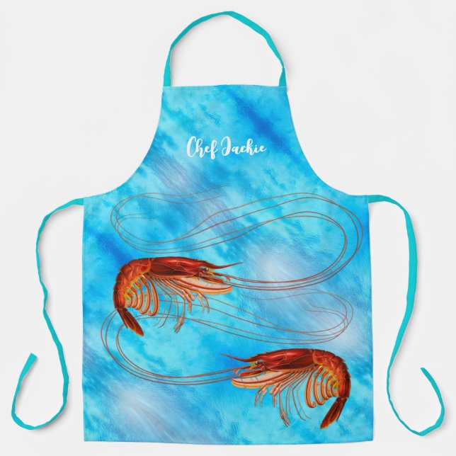 Tablier Crevettes fantaisie en bleu (Recto)