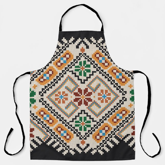 Tablier Crochet ukrainien : Motif artisanal ethnique. (Recto)