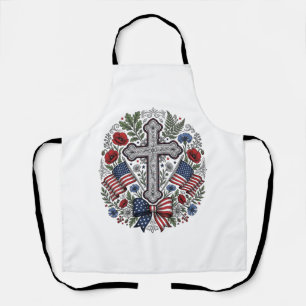 Tablier Croix Patriotique Fleurie Drapeau Vintage