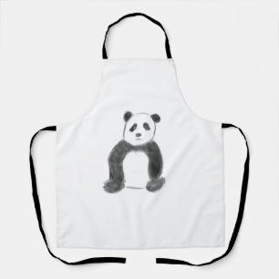 Tablier Croquis de panda en noir et blanc