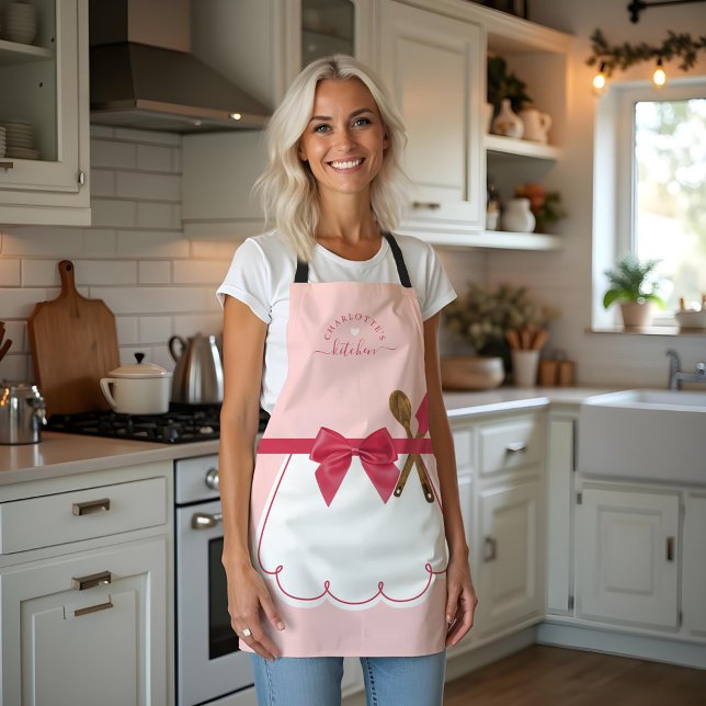 Tablier Cuillère à cuillère blanche Fake rose Fille et spa (Girly Pink White Fake Apron Baking Spoon & Spatula)