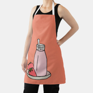 Tablier Cuire fraise laitue rose et blanc