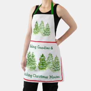 Tablier Cuire + Regarder des Films de Noël Arbres Aquarell