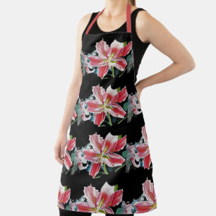 Tablier Cuisine à fleurs rouges Lily à fleurs noires Apron