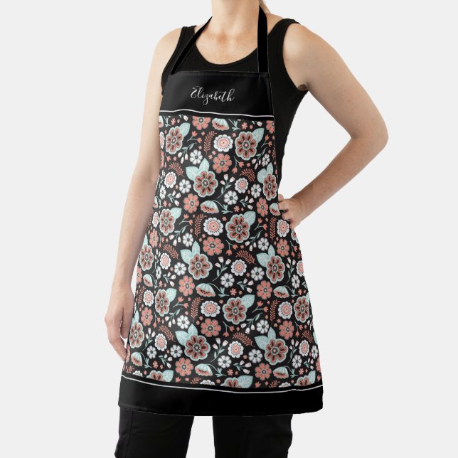 Tablier Cuisine à motifs floraux noirs (Insitu)