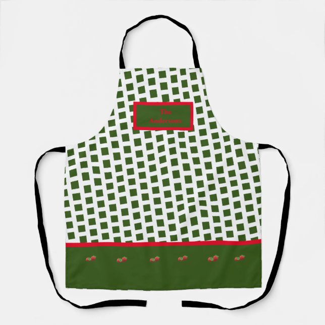 Tablier Cuisine aux fraises à carreaux vert et blanc (Recto)