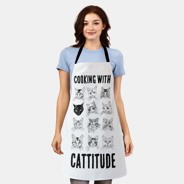 Tablier Cuisine avec Cattitude - Dessins originaux de chat (Porté)