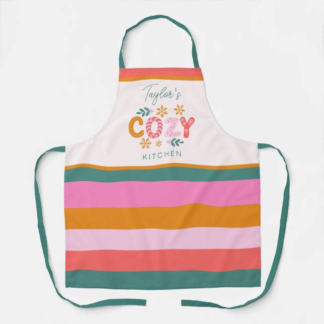 Tablier Cuisine confortable Bright Stripe Personnalisé Nom (Recto)