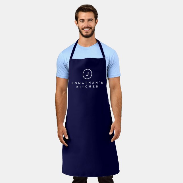 Tablier Cuisine Cuisine simple Marine & Monogramme blanc (Porté)